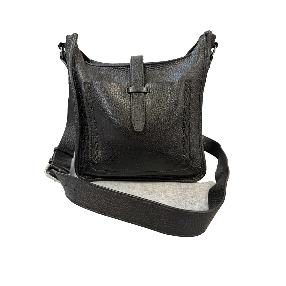Rebecca Minkoff Black Pebbled Leather Crossbody Braided Trim Zip Top Messenger